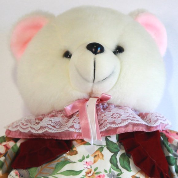 White Teddy Bear with Floral Pattern Clothing with Vest 23" - Picture 3 of 4